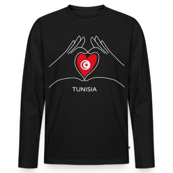 Tunisia Fan Heart as Tunisian Flag - Men's Premium Organic Long Sleeve Shirt - black - Front - Nico (187cm)