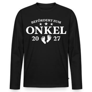 Befördert Zum Onkel 2027 Schwangerschaft Geschenk - Männer Premium Bio Langarmshirt - Schwarz - Vorne - Nico (187cm)