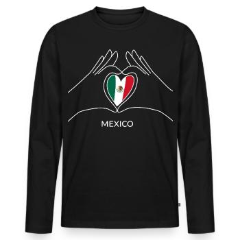 Cœur du Mexique avec drapeau mexicain Éventail du Mexique - T-shirt manches longues Premium bio Homme - noir - Devant - Nico (187cm)
