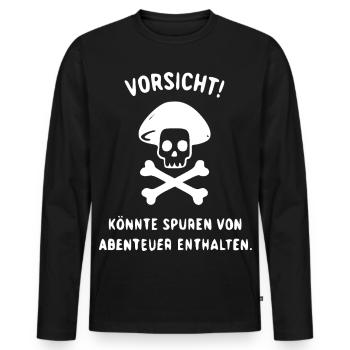 Vorsicht Abenteuerzeichen - Männer Premium Bio Langarmshirt - Schwarz - Vorne - Nico (187cm)