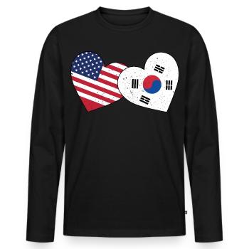 Südkorea und US-Flagge Amerikanisch Koreanisch - Männer Premium Bio Langarmshirt - Schwarz - Vorne - Nico (187cm)