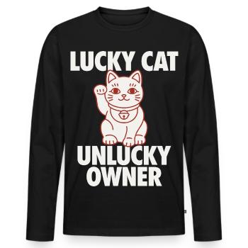 Lucky Cat Unlucky Owner Funny - Men's Premium Organic Long Sleeve Shirt - black - Front - Nico (187cm)