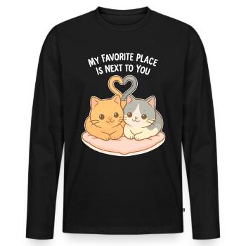 Cœur de couple de chats : mon endroit préféré - T-shirt manches longues Premium bio Homme - noir - Devant - Nico (187cm)