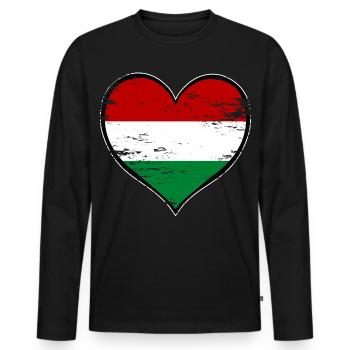 Hungary Heart Flag Used - Men's Premium Organic Long Sleeve Shirt - black - Front - Nico (187cm)