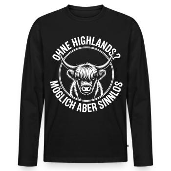 Highland Rind Maskottchen Logo - Männer Premium Bio Langarmshirt - Schwarz - Vorne - Nico (187cm)