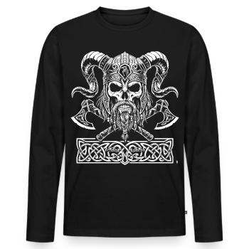 Crâne viking avec runes - T-shirt manches longues Premium bio Homme - noir - Devant - Nico (187cm)