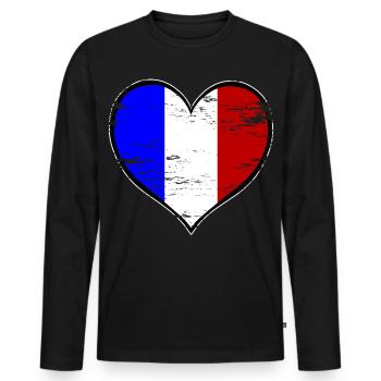 Drapeau du cœur français utilisé - T-shirt manches longues Premium bio Homme - noir - Devant - Nico (187cm)