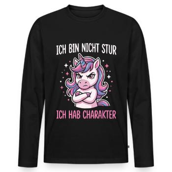 Ich bin nicht stur ich hab Charakter - Männer Premium Bio Langarmshirt - Schwarz - Vorne - Nico (187cm)