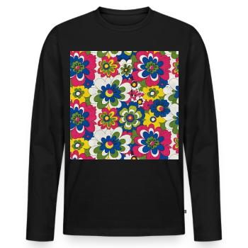 Motif floral en gras des années 60 - T-shirt manches longues Premium bio Homme - noir - Devant - Nico (187cm)