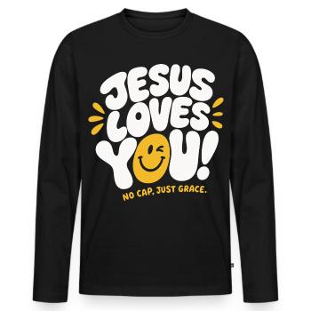 Jesus Loves You Grace Design - Men's Premium Organic Long Sleeve Shirt - black - Front - Nico (187cm)