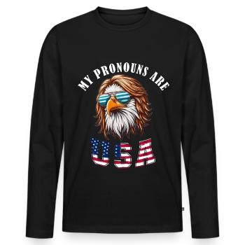 Mes pronoms sont USA - T-shirt manches longues Premium bio Homme - noir - Devant - Nico (187cm)