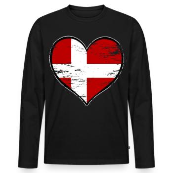 Drapeau du cœur du Danemark utilisé - T-shirt manches longues Premium bio Homme - noir - Devant - Nico (187cm)