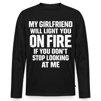 Humor Couple Girlfriend Jealous Funny Gift - Men's Premium Organic Long Sleeve Shirt - black - Front - Nico (187cm)