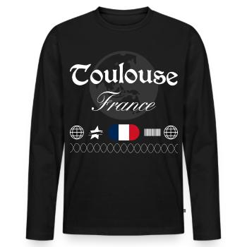 Souvenir de voyage streetwear Toulouse, France - T-shirt manches longues Premium bio Homme - noir - Devant - Nico (187cm)