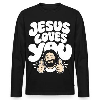 Jesus Loves You Positive Message - Männer Premium Bio Langarmshirt - Schwarz - Vorne - Nico (187cm)