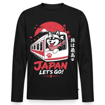 Japan Lets Go Shiba Train Design - Männer Premium Bio Langarmshirt - Schwarz - Vorne - Nico (187cm)