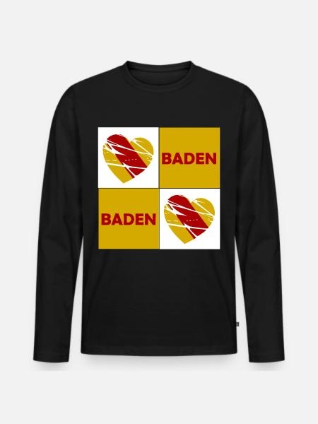Baden Herz Quadrat - Männer Premium Bio Langarmshirt - Schwarz