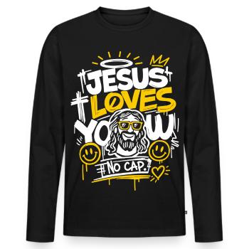 Jésus t’aime Design sans casquette - T-shirt manches longues Premium bio Homme - noir - Devant - Nico (187cm)