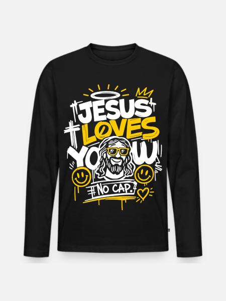 Jésus t’aime Design sans casquette - T-shirt manches longues Premium bio Homme - noir