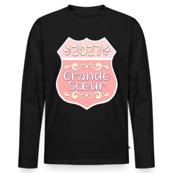 Naissance Bébé 2027 - Grande Sœur Française - T-shirt manches longues Premium bio Homme - noir - Devant - Nico (187cm)