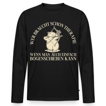 Bogensport Retro Capybara Wer braucht Therapie - Männer Premium Bio Langarmshirt - Schwarz - Vorne - Nico (187cm)