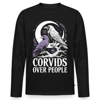 Corvids über Menschen - Männer Premium Bio Langarmshirt - Schwarz - Vorne - Nico (187cm)
