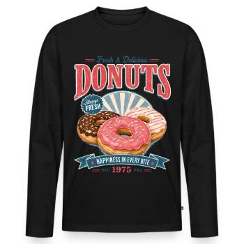 Vintage Donuts Damen-Gourmet-T-Shirt - Männer Premium Bio Langarmshirt - Schwarz - Vorne - Nico (187cm)