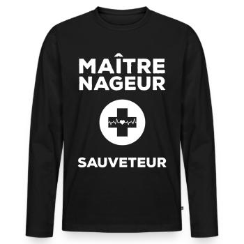 Maître Nageur Sauvetage Logo - T-shirt manches longues Premium bio Homme - noir - Devant - Nico (187cm)