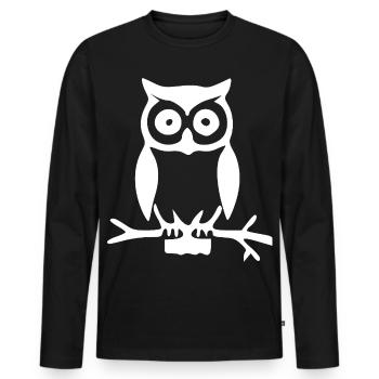 WaldEule Silhouette auf Ast - Männer Premium Bio Langarmshirt - Schwarz - Vorne - Nico (187cm)
