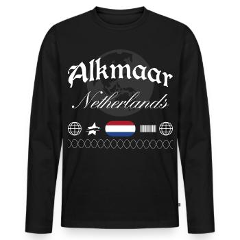 Souvenir de voyage streetwear Alkmaar Pays-Bas - T-shirt manches longues Premium bio Homme - noir - Devant - Nico (187cm)