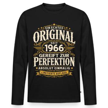 60. Geburtstag Geschenk Mann Original Vintage 1966 - Männer Premium Bio Langarmshirt - Schwarz - Vorne - Nico (187cm)