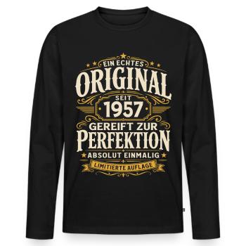 69. Geburtstag Geschenk Mann Original Vintage 1957 - Männer Premium Bio Langarmshirt - Schwarz - Vorne - Nico (187cm)