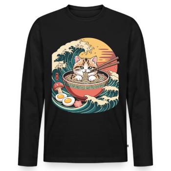 Süße Katze in Ramen-Schüssel Anime-Nudelwellen - Männer Premium Bio Langarmshirt - Schwarz - Vorne - Nico (187cm)