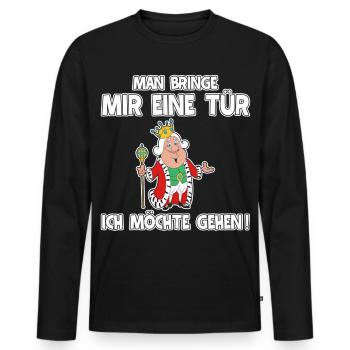 Königliche Spaßfigur mit Krone | bitte geh jetzt - Männer Premium Bio Langarmshirt - Schwarz - Vorne - Nico (187cm)