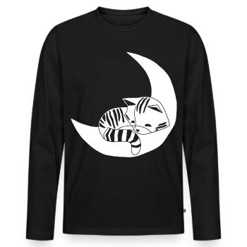Das Kätzchen und der Mond - Männer Premium Bio Langarmshirt - Schwarz - Vorne - Nico (187cm)