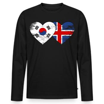 Corée du Sud, mains du drapeau islandais, forme de cœur utilisée - T-shirt manches longues Premium bio Homme - noir - Devant - Nico (187cm)