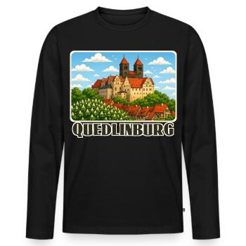 Quedlinburg - Männer Premium Bio Langarmshirt - Schwarz - Vorne - Nico (187cm)