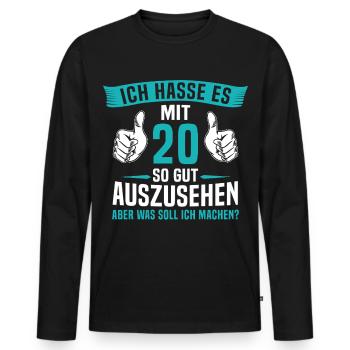 20 Jahre 20. Geburtstag Mann Frau 20 Jahre - Männer Premium Bio Langarmshirt - Schwarz - Vorne - Nico (187cm)