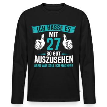 27 Jahre 27. Geburtstag Mann Frau 27 Jahre - Männer Premium Bio Langarmshirt - Schwarz - Vorne - Nico (187cm)