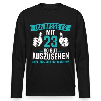 23 Jahre 23. Geburtstag Mann Frau 23 Jahre - Männer Premium Bio Langarmshirt - Schwarz - Vorne - Nico (187cm)