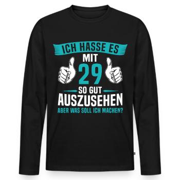 29 Jahre 29. Geburtstag Mann Frau 29 Jahre - Männer Premium Bio Langarmshirt - Schwarz - Vorne - Nico (187cm)
