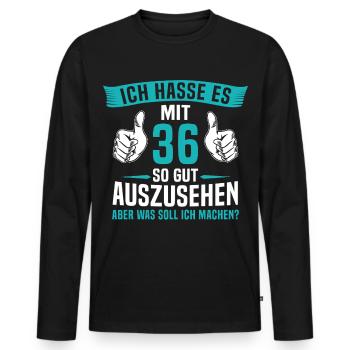 36 Jahre 36. Geburtstag Mann Frau 36 Jahre - Männer Premium Bio Langarmshirt - Schwarz - Vorne - Nico (187cm)