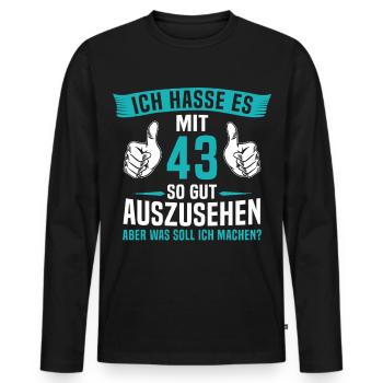 43 Jahre 43. Geburtstag Mann Frau 43 Jahre - Männer Premium Bio Langarmshirt - Schwarz - Vorne - Nico (187cm)