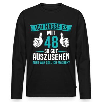 48 Jahre 48. Geburtstag Mann Frau 48 Jahre - Männer Premium Bio Langarmshirt - Schwarz - Vorne - Nico (187cm)