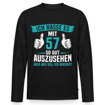 57 Jahre 57. Geburtstag Mann Frau 57 Jahre - Männer Premium Bio Langarmshirt - Schwarz - Vorne - Nico (187cm)