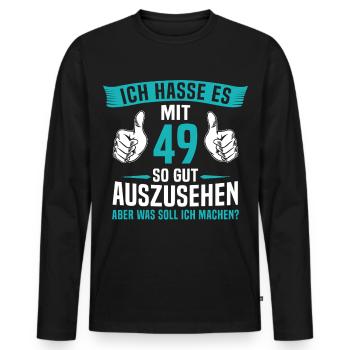 49 Jahre 49. Geburtstag Mann Frau 49 Jahre - Männer Premium Bio Langarmshirt - Schwarz - Vorne - Nico (187cm)