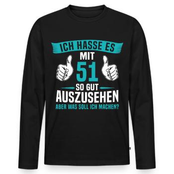 51 Jahre 51. Geburtstag Mann Frau 51 Jahre - Männer Premium Bio Langarmshirt - Schwarz - Vorne - Nico (187cm)