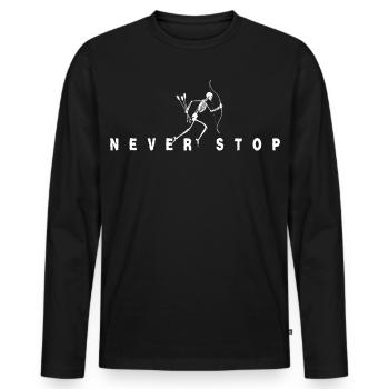 Never Stop Skeleton Archery Shirt - Men's Premium Organic Long Sleeve Shirt - black - Front - Nico (187cm)