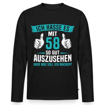 58 Jahre 58. Geburtstag Mann Frau 58 Jahre - Männer Premium Bio Langarmshirt - Schwarz - Vorne - Nico (187cm)