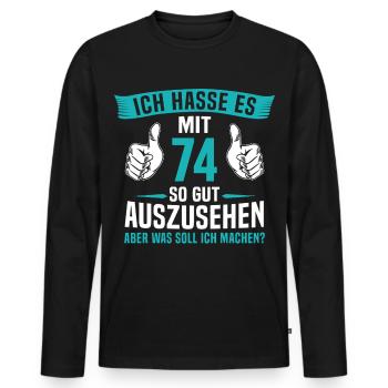74 Jahre 74. Geburtstag Mann Frau 74 Jahre - Männer Premium Bio Langarmshirt - Schwarz - Vorne - Nico (187cm)